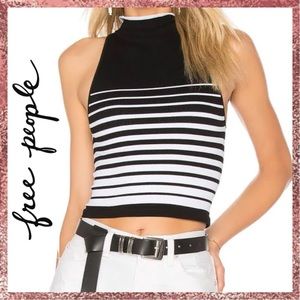 NWT NEW Free People Black White Stripe High Five Cropped Racerback Tank Top M/L